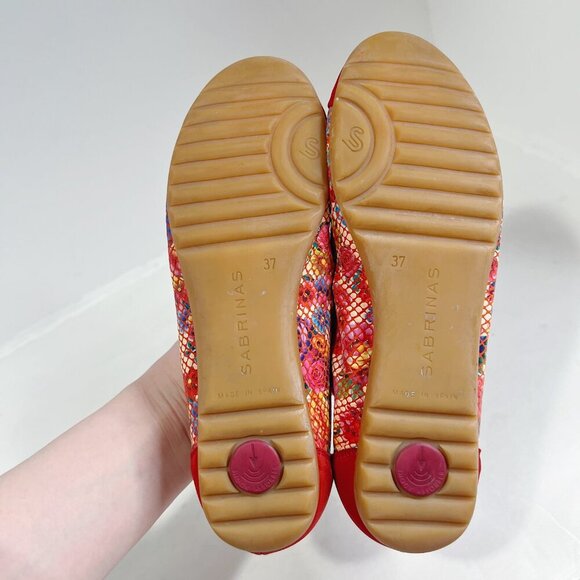 Sabrina's London Red Leather Floral Ballet Flats Bows Women's Size 37 EU 6.5 US - Picture 6 of 8